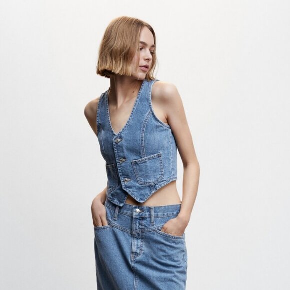 Mango Denim Vest with Pockets - Size XS - Picture 4 of 8